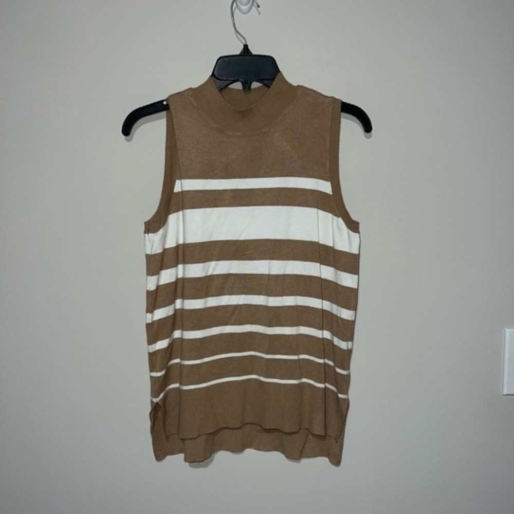 Light brown and white stripe mock neck tank top Ellen Tracy Medium